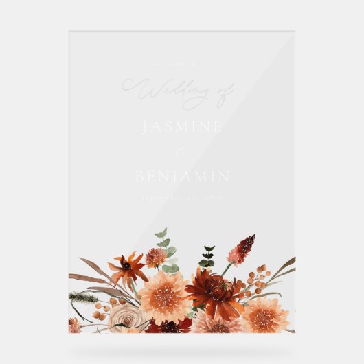 Rustieke Aarde & Champagne Bloemen Huwelijk Welkom Acryl Bord (Voorkant)