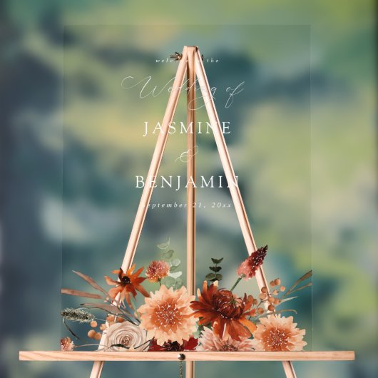 Rustieke Aarde & Champagne Bloemen Huwelijk Welkom Acryl Bord (Neutraal)