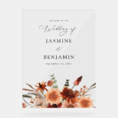 Rustieke Aarde & Champagne Bloemen Huwelijk Welkom Acryl Bord (Voorkant)