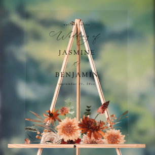 Rustieke Aarde & Champagne Bloemen Huwelijk Welkom Acryl Bord