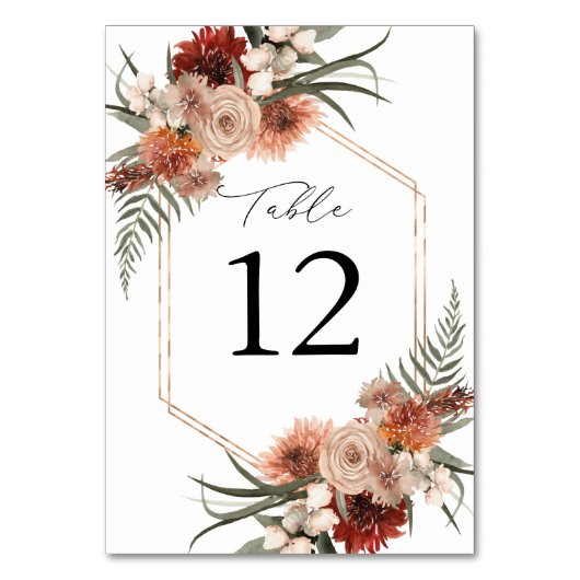 Rustieke Aarde & Champagne Bloemen Tafel nummer 2 Kaart (Voorkant)