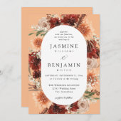 Rustieke Aarde & Champagne Bloemen Trouwen- Peach Kaart (Voorkant / Achterkant)