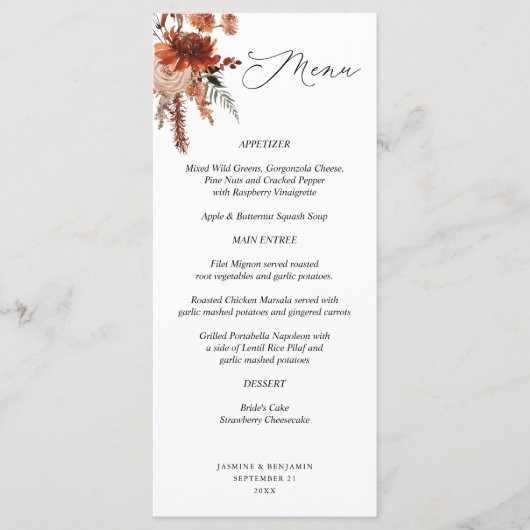 Rustieke Aarde & Champagne Florals Menu (Voorkant)