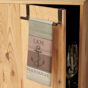 Rustieke aardetinten hout maritiem - Monogram Theedoek
