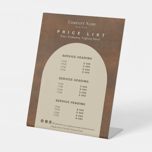 Rustieke  Aardetinten Prijslijst Reclamebord Met Voetstuk (Voorkant)