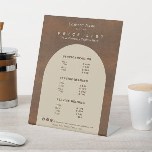 Rustieke  Aardetinten Prijslijst Reclamebord Met Voetstuk