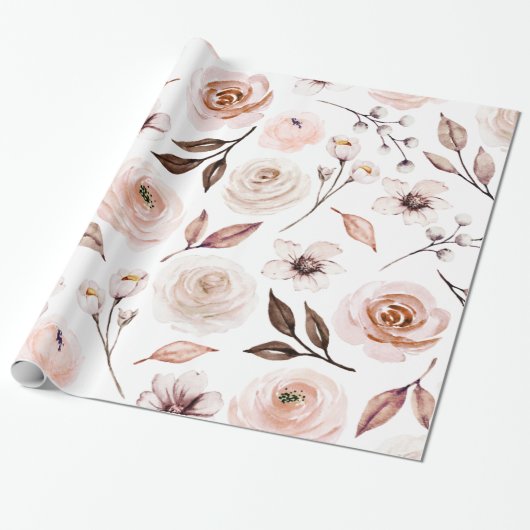 Rustieke aardetone Boho bloemen cadeaupapier (Uitgerold)