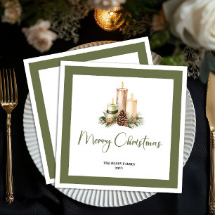 Rustieke Aardetone Kerstkaarsen Familienaam Servet
