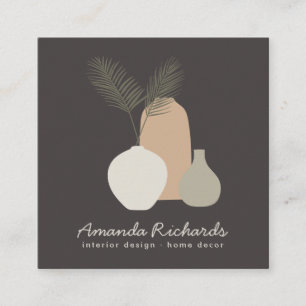 Rustieke aardewerk decor planten boho bruin interi vierkante visitekaartje