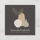 Rustieke aardewerk decor planten boho bruin interi vierkante visitekaartje (Voorkant)