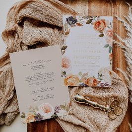 Rustieke Aardse Bloemen Goud Folie All In One Trou Uitnodiging