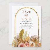 Rustieke Aardse Bloemenboog Goud Boho Huwelijk Save The Date (Voorkant)