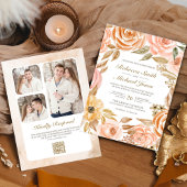Rustieke Aardse Bloemige Herfst Foto QR Code Bruil Kaart