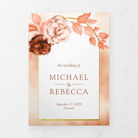 Rustieke aardse Boho bloemboog Alles in één bruilo Drieluik Uitnodiging (Cover)