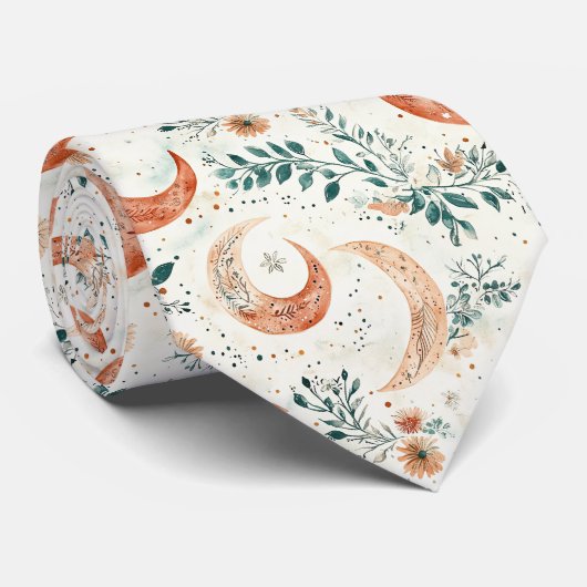 Rustieke Aardse Boho Maan Bloemmotief (4) Stropdas (Opgerold)
