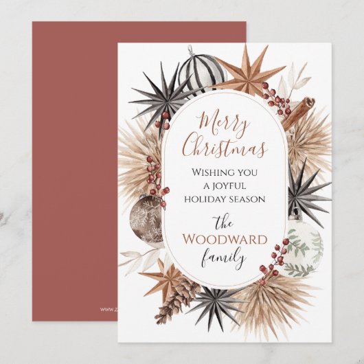 Rustieke Aardse Familienaam Kerstmis Feestdagenkaart (Voorkant / Achterkant)