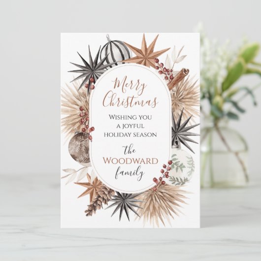 Rustieke Aardse Familienaam Kerstmis Feestdagenkaart (Staand voorkant)