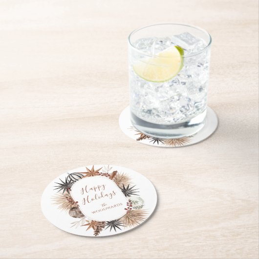 Rustieke Aardse Familienaam Vakantie Ronde Kartonnen Onderzetter (Insitu)