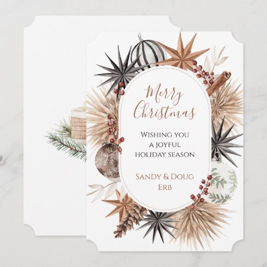 Rustieke Aardse Gedroogde Botanicals Vrolijk Kerst Feestdagenkaart (Voorkant / Achterkant)