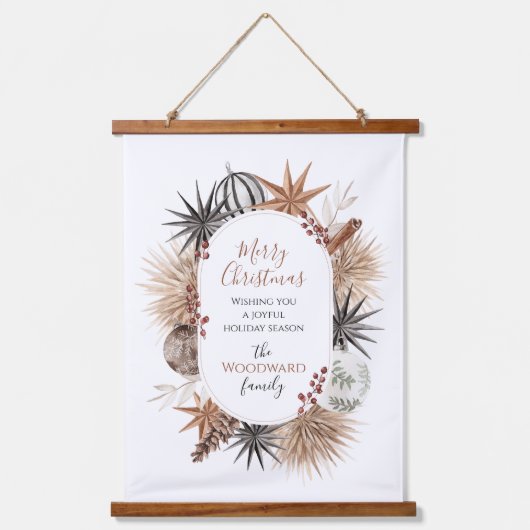 Rustieke aardse gedroogde botanische kerstvakantie hangend wandkleed (Voorkant)