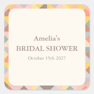 Rustieke Aardse Geometrische Aangepaste Naam Bruid Vierkante Sticker