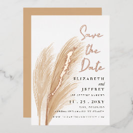 Rustieke Aardse Neutrale Boho Pampas Save The Date Folie Uitnodiging