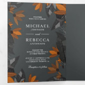 Rustieke Aardse Sinaasappel Terracotta Bloemen Huw Drieluik Uitnodiging (Binnenzijde eerst)