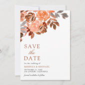 Rustieke Aardse Terracotta Bloemen Trouwfoto Save The Date (Voorkant)
