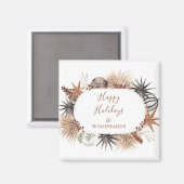 Rustieke Aardse Vakantie Botanicals Happy Holiday Magneet (Voorkant / Achterkant)