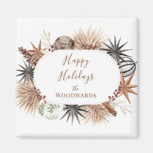 Rustieke Aardse Vakantie Botanicals Happy Holiday Magneet