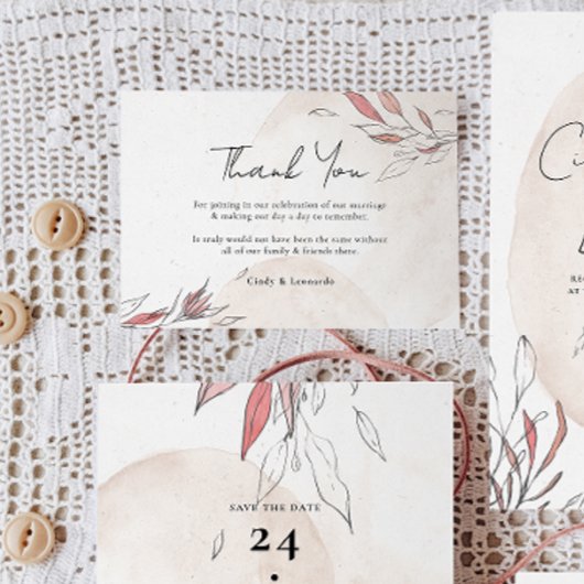 Rustieke Aardse Waterverf Bloemen Huwelijk Bedankkaart