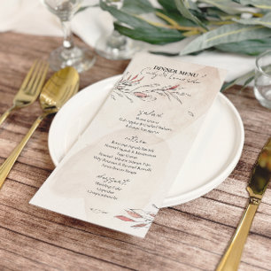Rustieke Aardse Waterverf Bloemen Huwelijk Menu