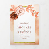 Rustieke aardse Waterverf bloementerracotta bruilo Drieluik Uitnodiging (Cover)