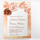 Rustieke aardse Waterverf bloementerracotta bruilo Drieluik Uitnodiging (Binnenzijde eerst)