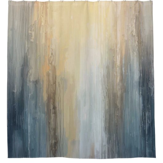 Rustieke Abstract Blauw Bruin Geel Streep Douchegordijn (Voorkant)