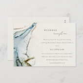 Rustieke Abstract Blauw Gouden Beachy Bruiloftsrec Informatiekaartje (Voorkant / Achterkant)