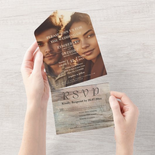 Rustieke Abstracte oceaanlandschap minimalistische All In One Uitnodiging (Afscheurbaar)