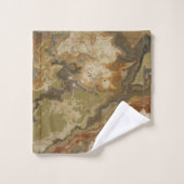 Rustieke Abstracte Olijfgroen Amber Mosterd Print Bad Handdoek (Wasdoekje)