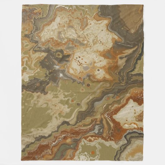 Rustieke Abstracte Olijfgroene Amber Mosterd Print Fleece Deken (Voorkant)