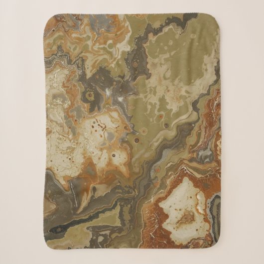 Rustieke Abstracte Olijfgroene Amber Mosterd Print Sherpa Deken (Voorkant)