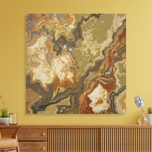 Rustieke Abstracte Olijfgroene Amber Mosterdprint Canvas Afdruk (Insitu (Woonkamer))