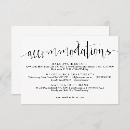 Rustieke accommodaties Info Kaart (Voorkant / Achterkant)