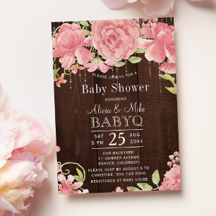 Rustieke achtertuin baby shower bbq bloem roze hou kaart