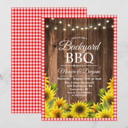 Rustieke achtertuin BBQ zonnebloem uitnodiging (Voorkant / Achterkant)