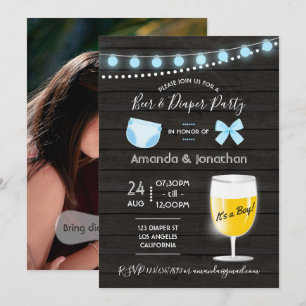 Rustieke achtertuin Beer en Luier Baby Boy Shower Kaart