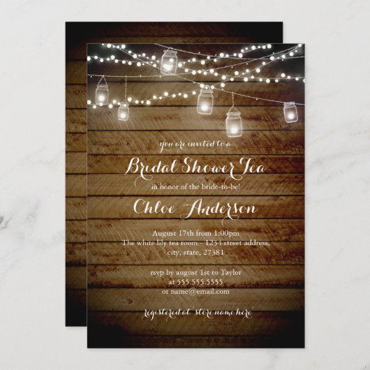 Rustieke Achtertuin High Tea Bruids Douche Uitnodi Kaart (Voorkant / Achterkant)