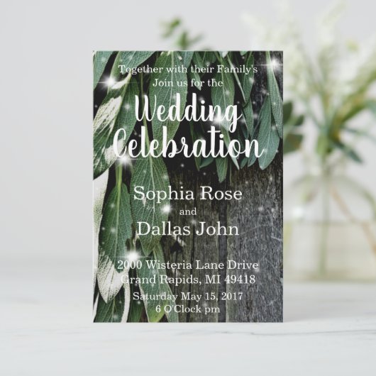 Rustieke achtertuin schuur hout en salie bruiloft kaart (Staand voorkant)