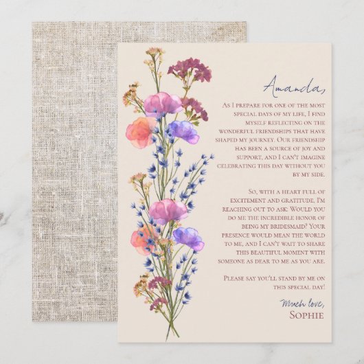 Rustieke acryl bloemen zal je mijn bruidsmeisje zi feestdagenkaart (Voorkant / Achterkant)