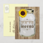 Rustieke adreswijziging Mason Jar Sunflower Aankondigingskaart (Voorkant / Achterkant)