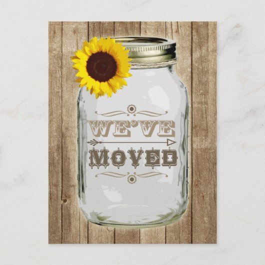 Rustieke adreswijziging Mason Jar Sunflower Aankondigingskaart (Voorkant)